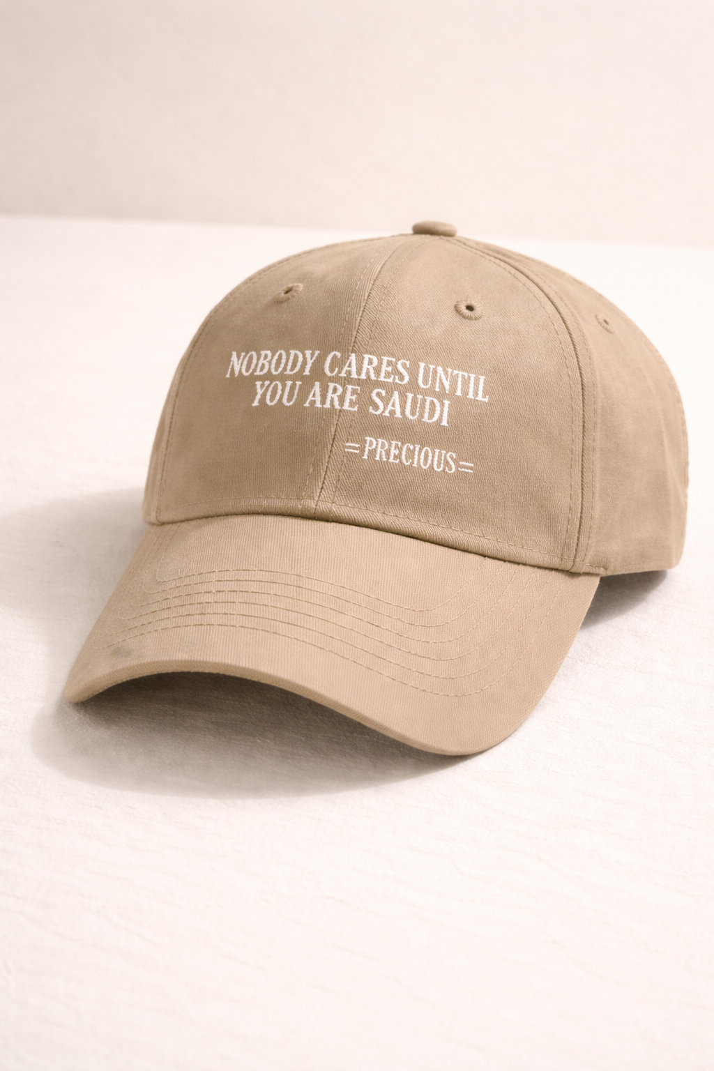 Nobody cares until you’re saudi beige cap