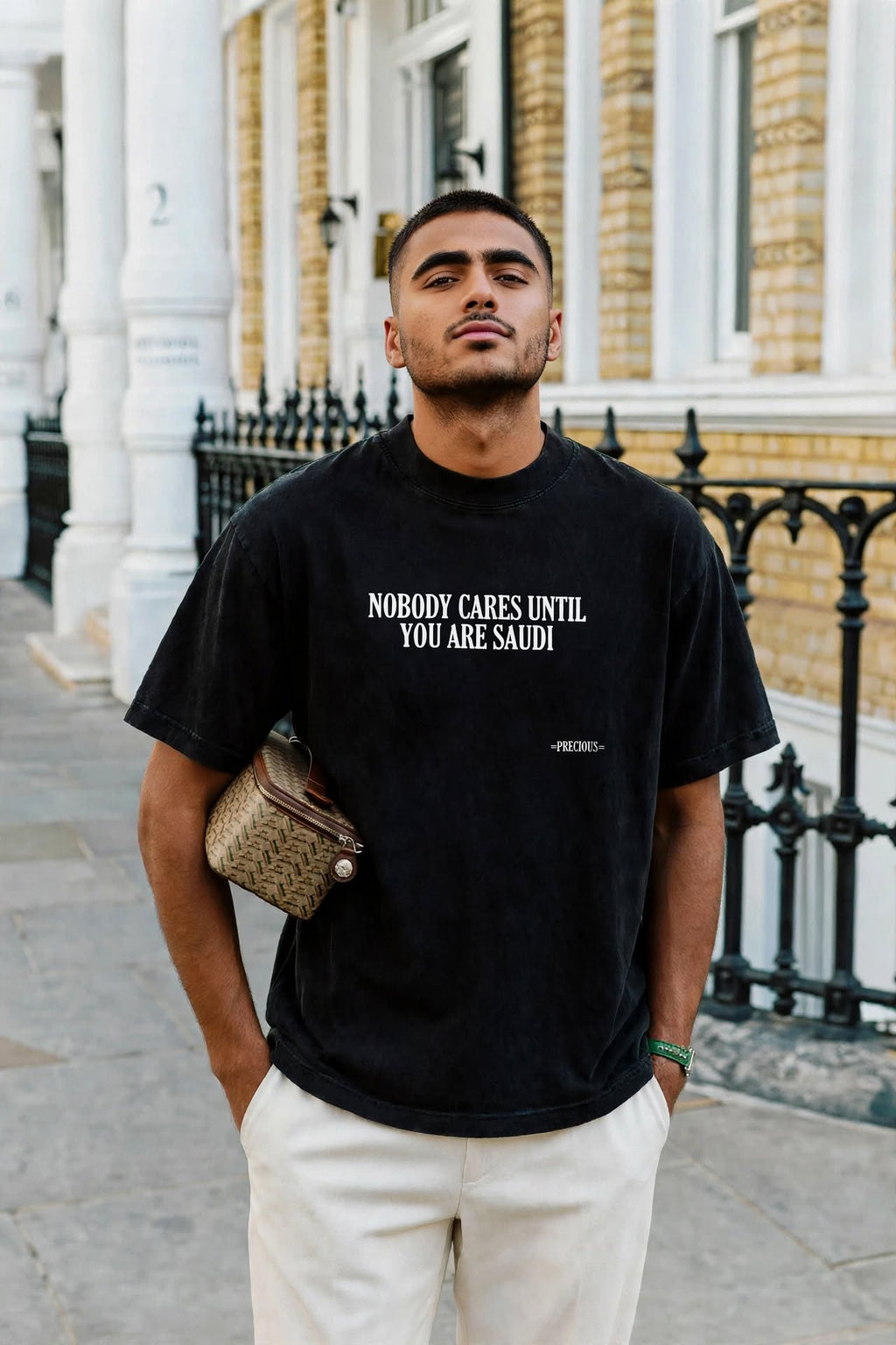 nobody cares until you're saudi black tee